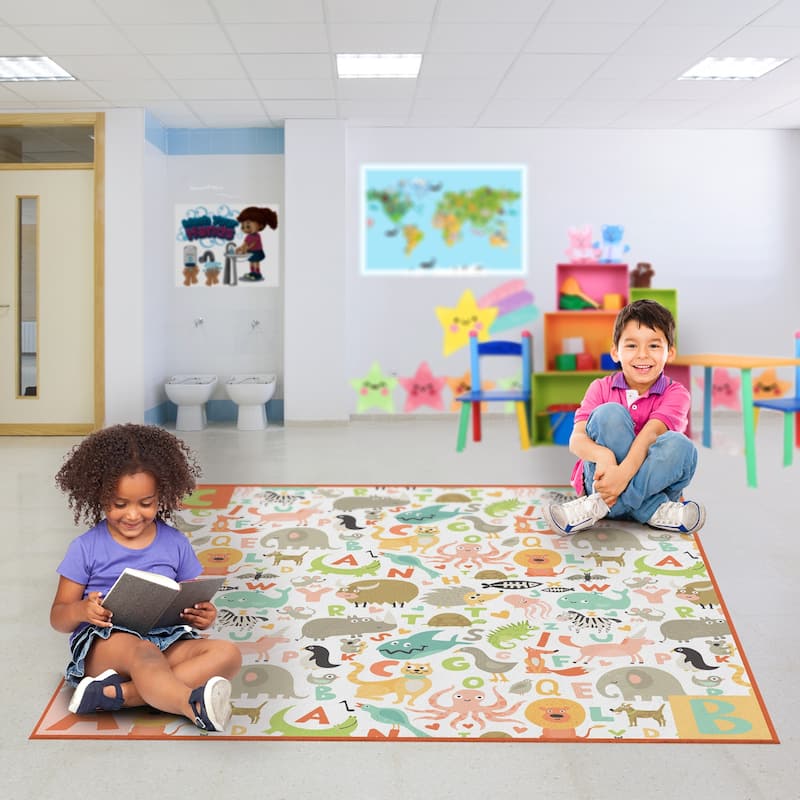 Deerlux 6 ft. Social Distancing Colorful Kids Classroom Seating Area Rug, ABC Animal Design - Large