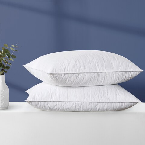 2 Pack Firm Goose Feather Pillows White Quilted Cover