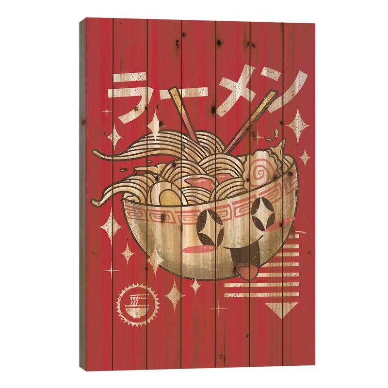 Kawaii Ramen Print On Wood by Vincent Trinidad - Multi-Color - 26x18x1.5