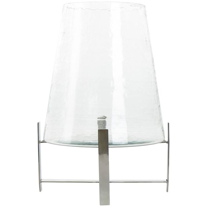 Clear Stainless Steel Metal Hurricane Lamp with Stainless Steel X Shaped Base