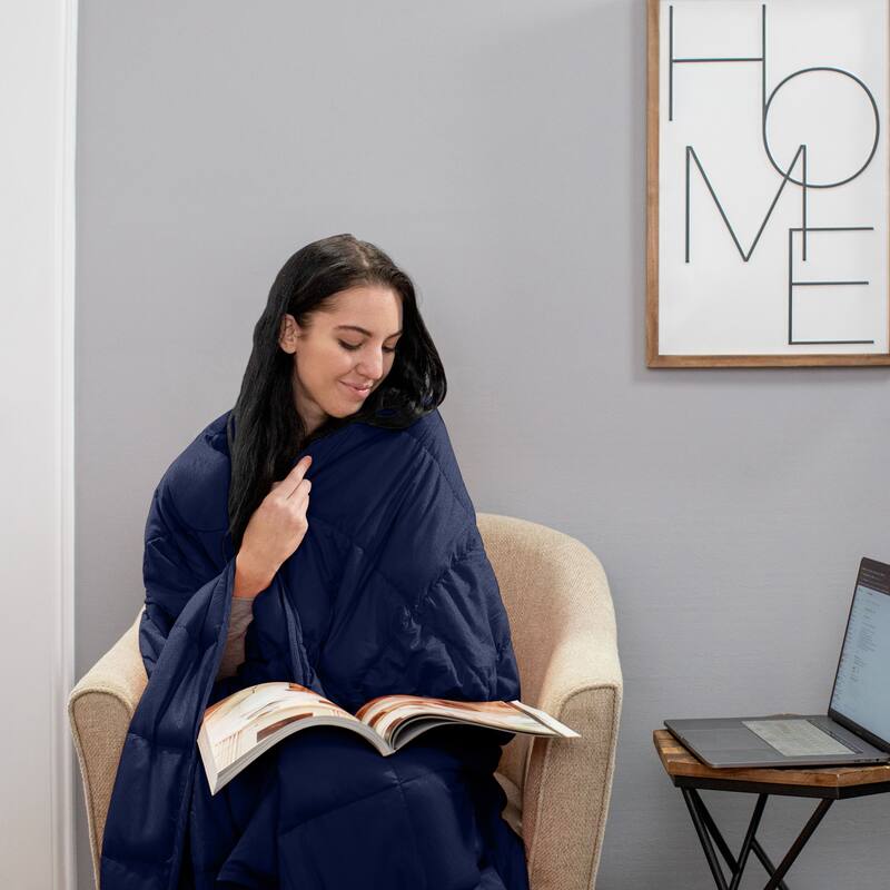 Quilted Microfiber Weighted Blanket 10 lbs. Navy Blue Bed Bath