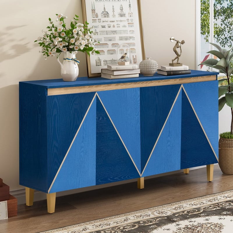 Retro 60" Buffet Cabinet with Storage, Vintage Sideboard with Dimensional Effect 4-Door