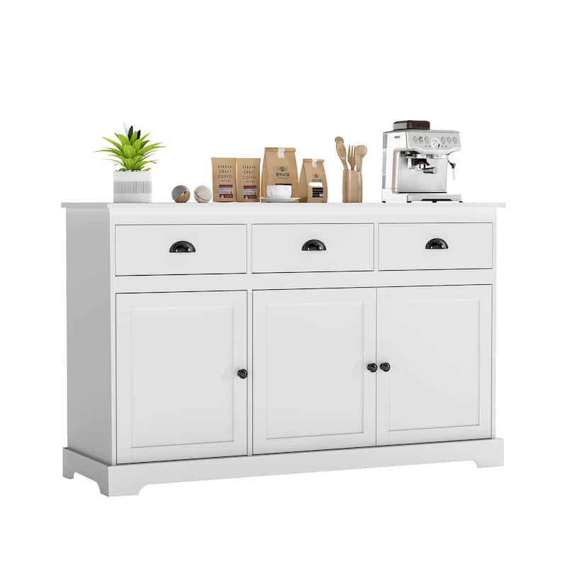 Gymax Modern Buffet Sideboard 53.5'' Storage Cabinet w/ 3 Drawers 3 - White