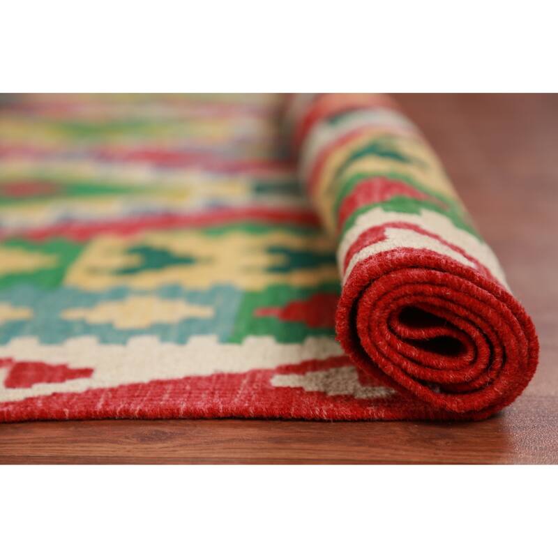 Hand Woven Oriental 100% Wool Carpet Southwestern All-Over Multi-Colored Kilim Area Rug - 7' 9'' X 5' 10''