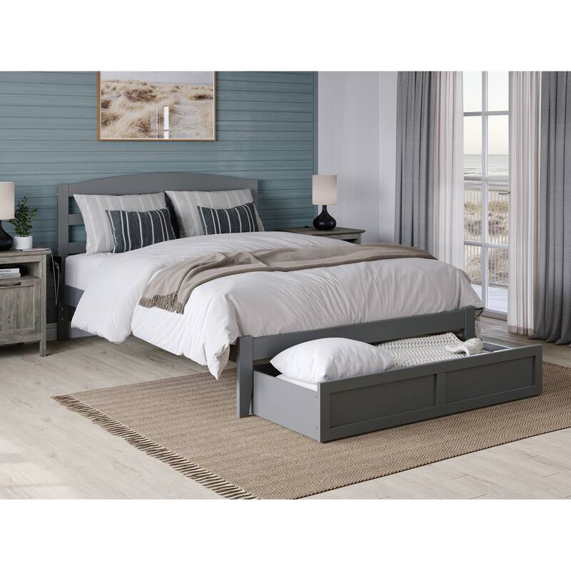 AFI Warren Platform Bed with Foot Drawer and Charging Station - Grey - Queen