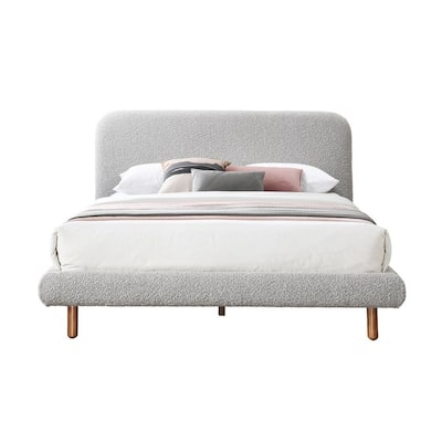 Upholstered Eastern King Bed with Wood Legs in Gray