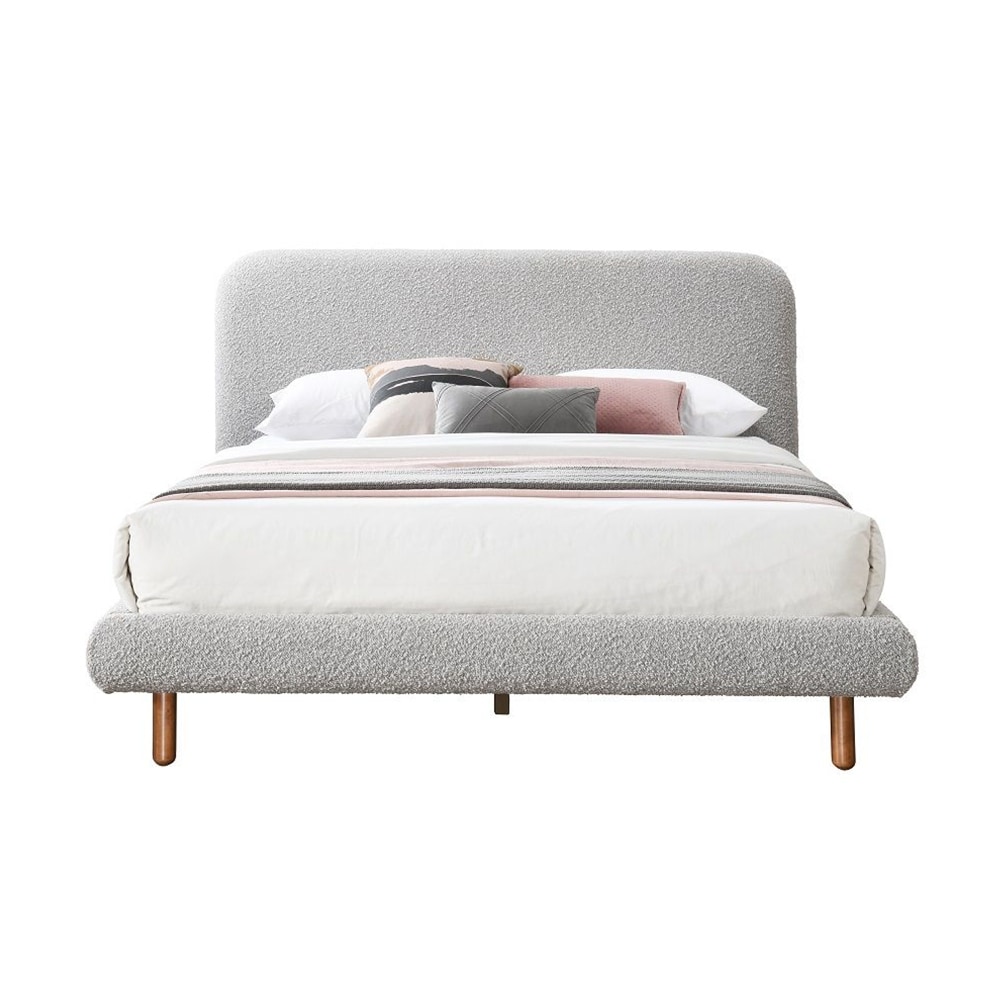 Upholstered Eastern King Bed with Wood Legs in Gray