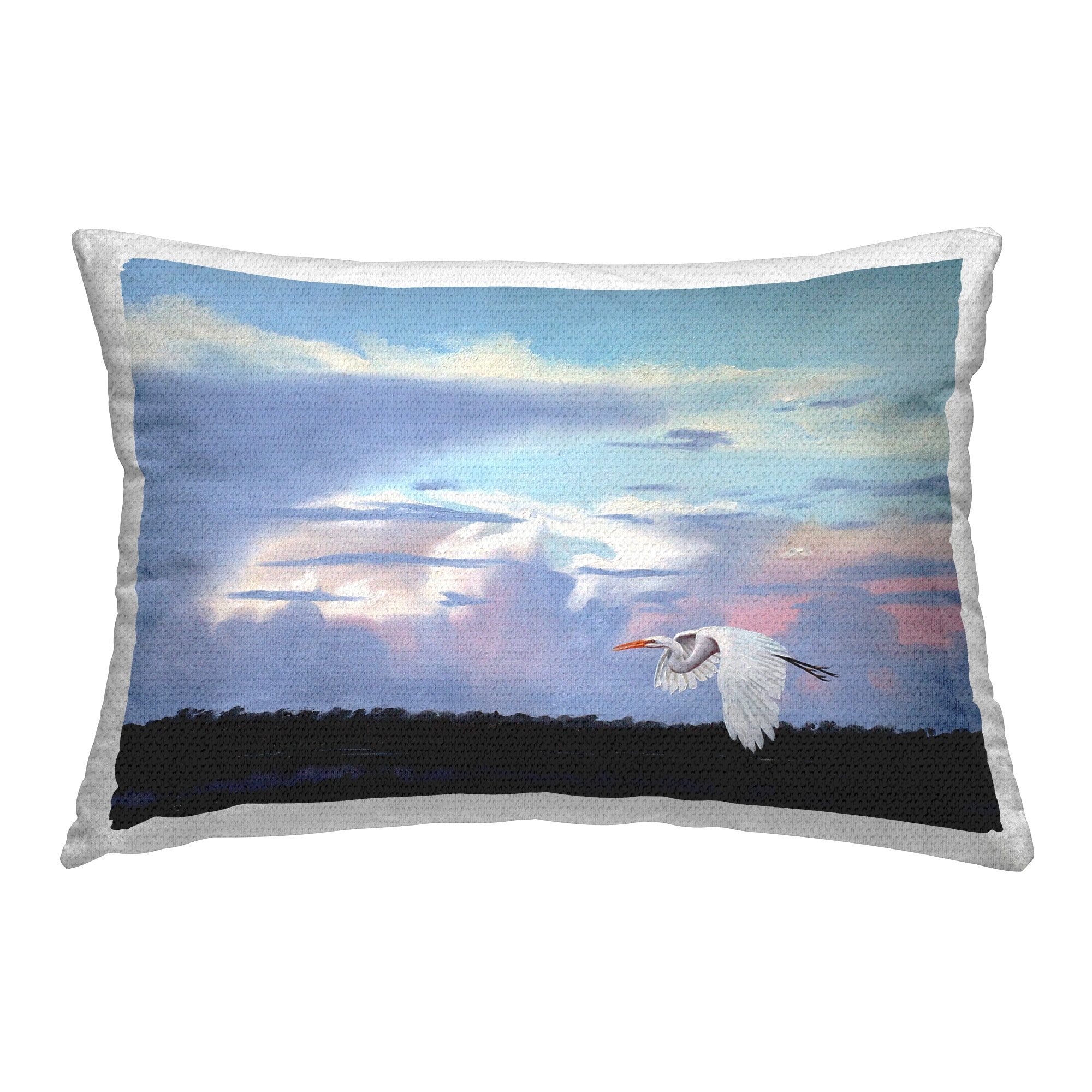 Stupell Heron Flying Through Clouds Printed Outdoor Throw Pillow Design by D. Rust