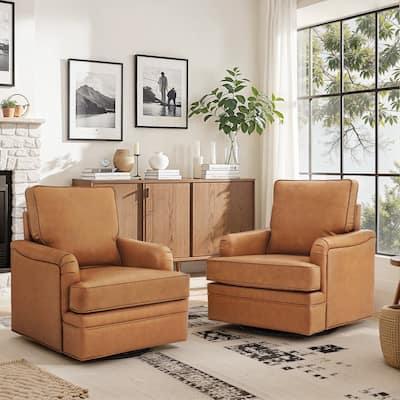 LUE BONA Modern Swivel Accent Chair Leather Armchair for Living Room - 30" W x 32" D x 36" H