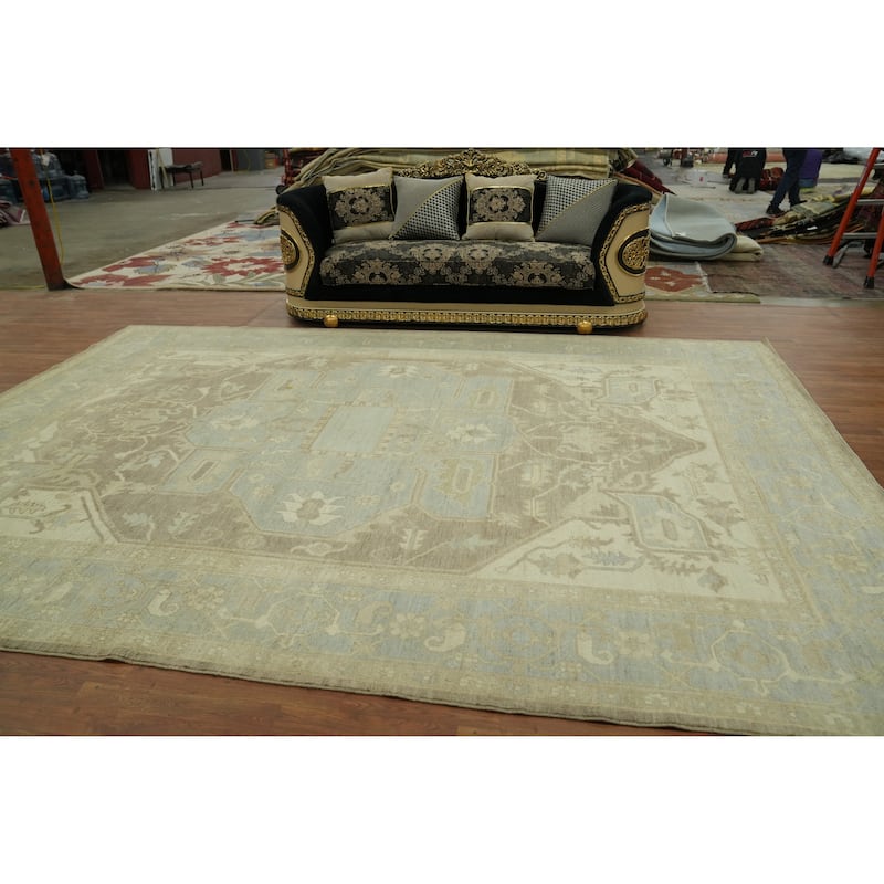 Vegetable Dye Wool Oushak Turkish Large Rug, Medallion Geometric Carpet - 13' 10'' X 10' 1''