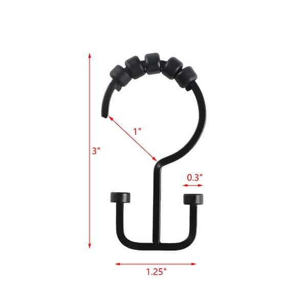 dimension image slide 1 of 2, Utopia Alley Deco Flat Double Roller Shower Curtain Hooks, Matt Black - Matt Black