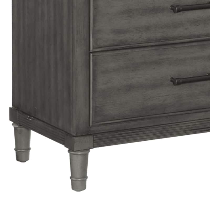 Ceila 58 Inch Wide 7 Drawer Dresser, Twin Knobs, Round Tapered Legs, Gray