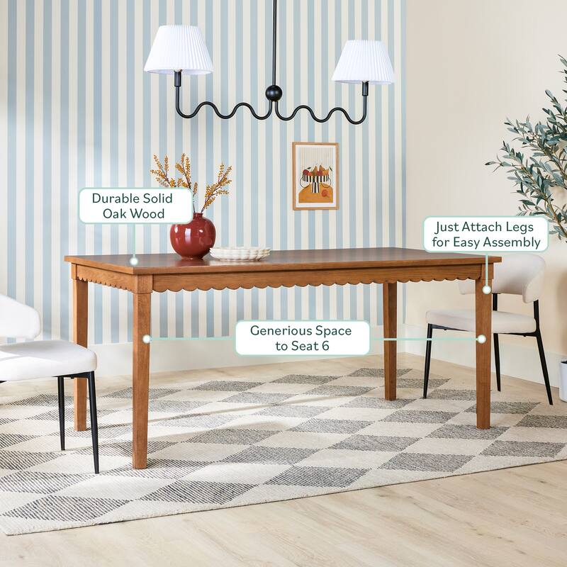Modern Scalloped Solid Oak Wood Dining Table For 6