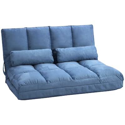Blue Modern 40.3" Folding Upholstered Loveseat Chaise Lounges Chair with 2 Pillows and Adjustable Backrest