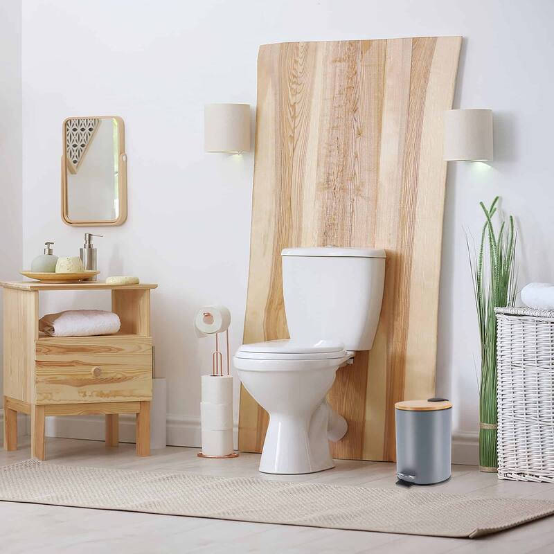 Stylish Trash Can with Bamboo Lid and Pedal, 2.5L Capacity - 9.2" H x 8" L x 8" W
