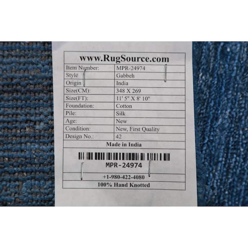 Blue Gabbeh Indian Area Rug Hand-Knotted Silk Carpet - 8'10" x 11'5"