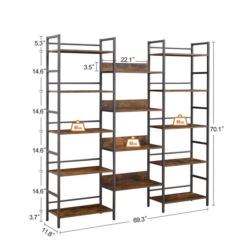 Bookshelf 5 Tier Etagere Bookcase, 70''H Tall Large Standing Bookcase