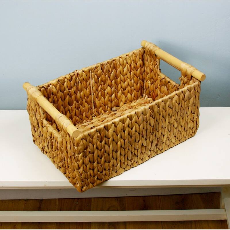 Hyacinth Nesting Baskets Wood Handles 2-Pack - 16"L" x 10"W x 9"H - 16"x10"x9"