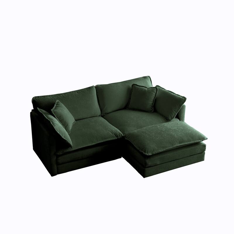 GDFStudio - Pawn Chenille L-Shaped 2 Seater Sofa with 1 Ottoman with Pillow