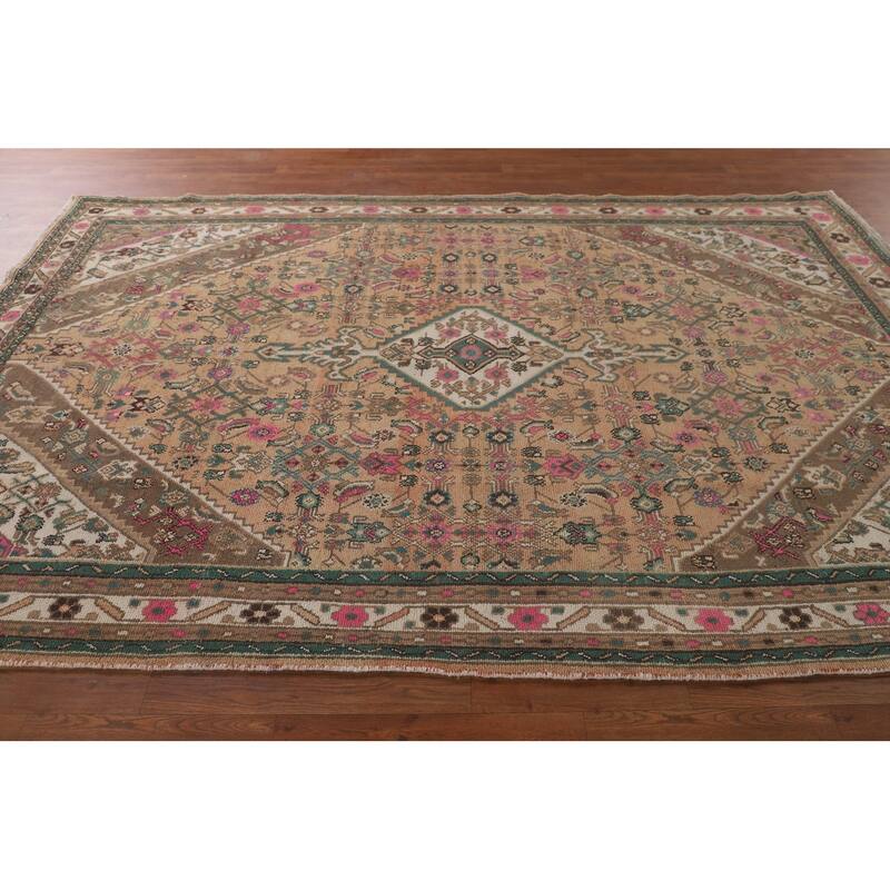 Geometric Hamedan Persian Vintage Area Rug Handmade Wool Carpet - 6'7"x 10'4"