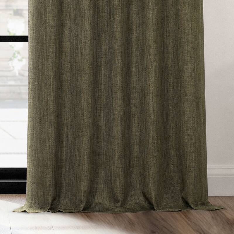 Exclusive Fabrics French Pleated Textured Faux Linen Room Darkening Curtains for Bedroom & Living Room Curtains (1 Panel)