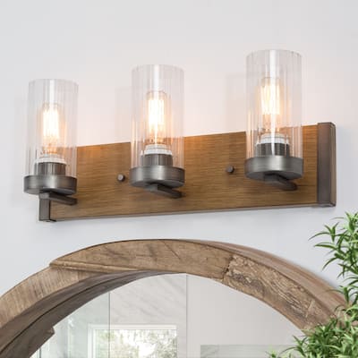 Fora Modern Farmhouse 3-Light Bathroom Vanity Lights Cylinder Glass Wall Sconces - 20" L x 5" W x 8.5" H
