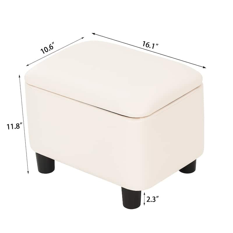 Adeco 16" Faux Leather Storage Ottoman Small Footstool