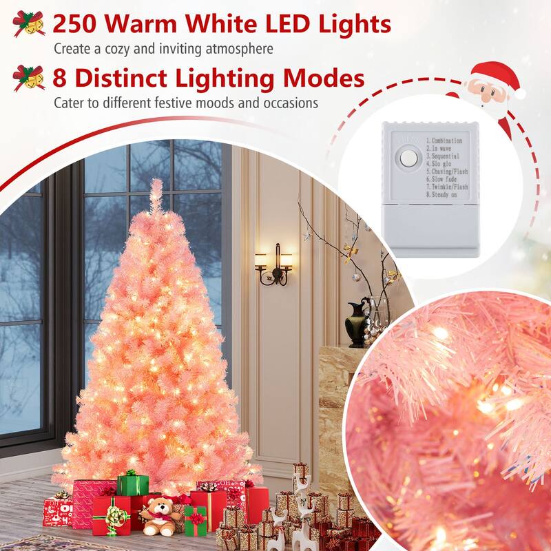 Gymax 6 FT Artificial Tinsel Christmas Tree w/ 250 Lights 8 Modes 688
