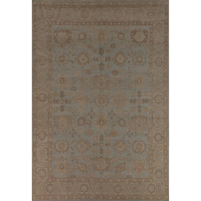 Vegetable Dye Oushak Turkish Rug Hand-Knotted Blue Wool Carpet - 8'11"x 11'8"