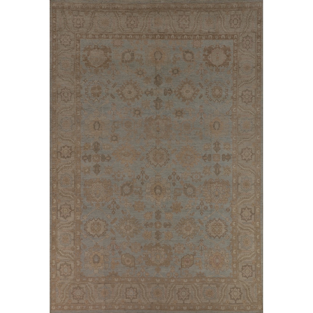 Vegetable Dye Oushak Turkish Rug Hand-Knotted Blue Wool Carpet - 8'11"x 11'8"