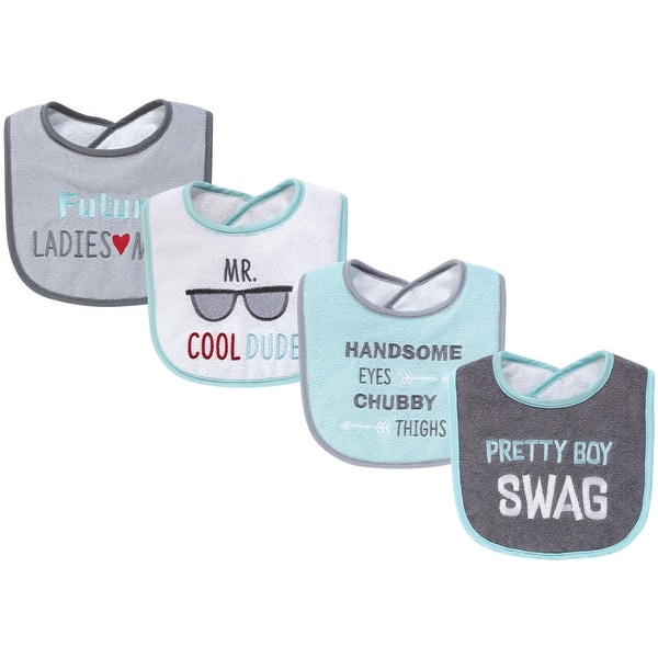 slide 1 of 1, Hudson Baby Infant Boy Cotton Terry Drooler Bibs with Fiber Filling 4pk, Pretty Boy Swag, One Size - Pretty Boy Swag - One Size One Size - Pretty Boy Swag