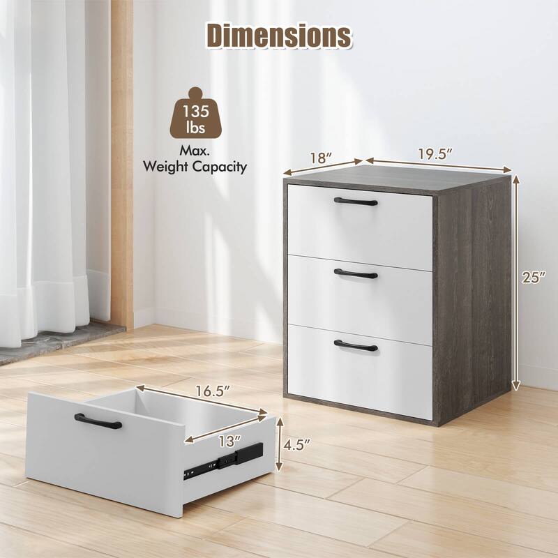 Costway 1/2 PCS 3 Drawer Dresser Chest of Drawer Storage Cabinet with