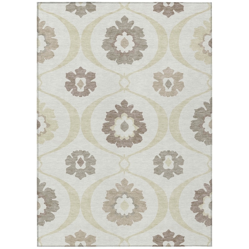 Machine Washable Indoor/ Outdoor Chantille Floral Geo Rug