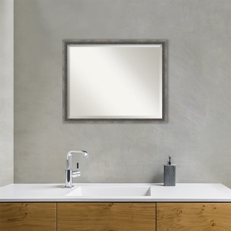 Burnished Concrete Narrow Beveled Wood Framed Bathroom Vanity Wall Mirror - Burnished Concrete Narrow