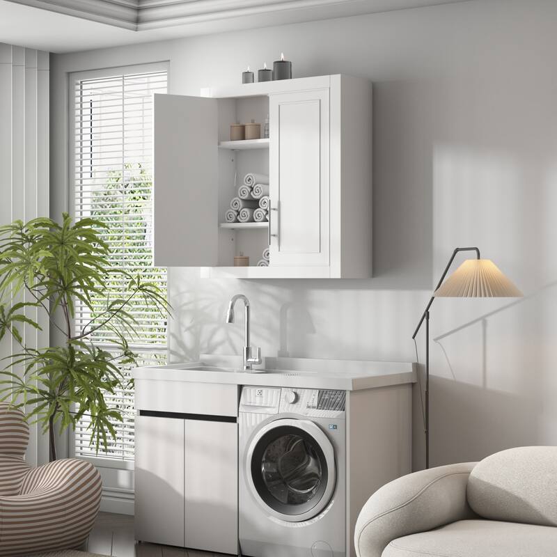Solid wood Large Capacity Utility Bathroom Storage Cabinet with Adjustable Shelves