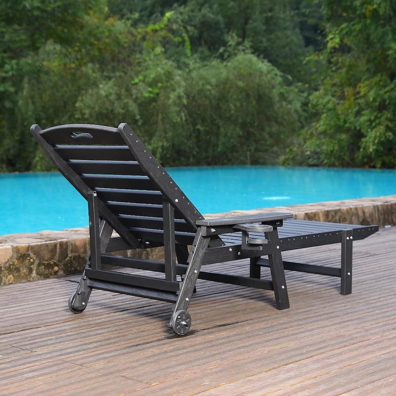 HDPE Chaise Lounge Chair Outdoor, Pool Lounge Chairs with 4-Position Adjustable Backrest, Supports Up to 400 LBS