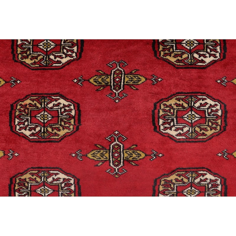 Southwestern Bokhara Tate Red Beige Hand Knotted Rug - 3'11'' x 5'9''