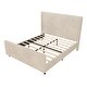 preview thumbnail 16 of 17, King Size Corduroy Upholstered Bed Frame with Vertical Stripe Wingback - Taupe Finish.