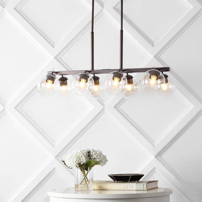Jaxon 33.5" 8-Light Farmhouse Bohemian Iron/Glass Linear LED Pendant, Oil Rubbed Bronze/Clear by JONATHAN Y - 8 Light
