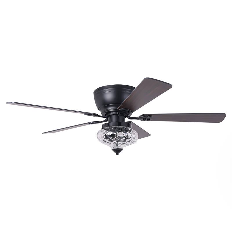 52" Classic Matte Black Flush Mount Ceiling Fan with Light and Remote - 52 in. D x 52 in. W x 14 in. H