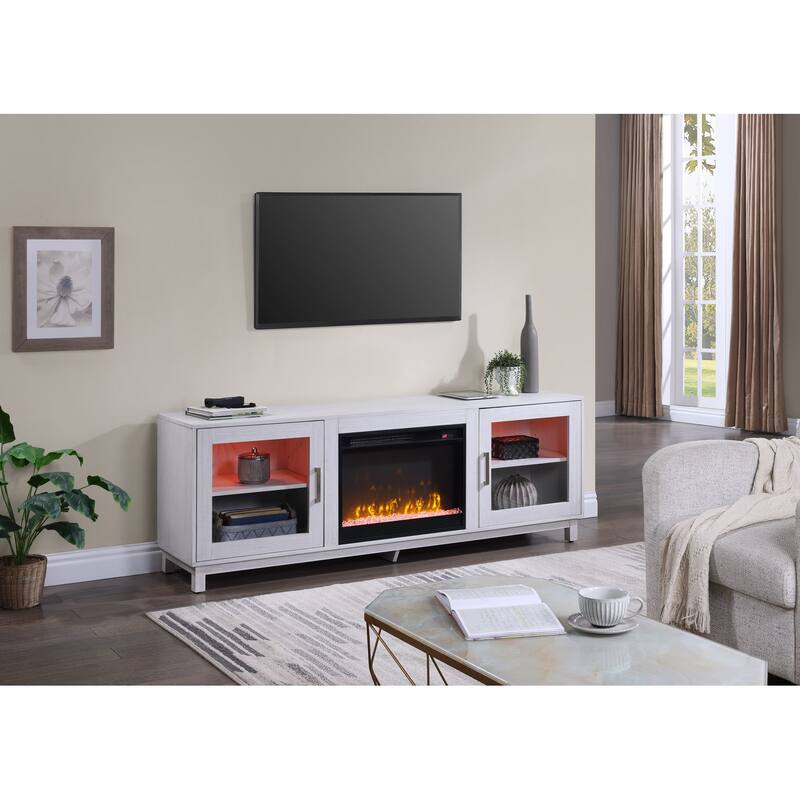 Summit 70" Wide White Walnut Finish TV Stand Console with Fireplace and Heater