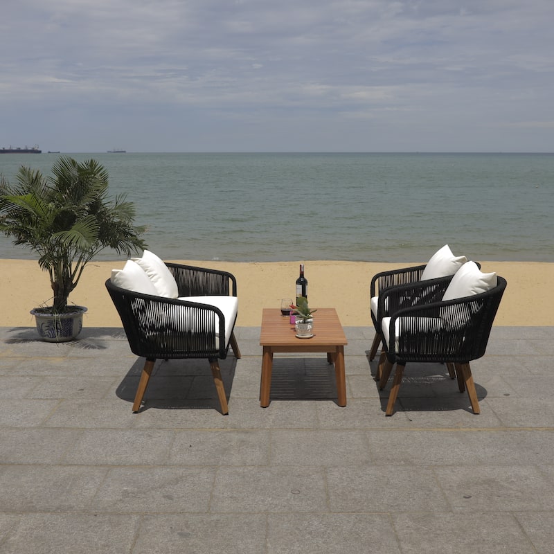 SAFAVIEH Outdoor Tobia 4-Piece Patio Conversation Set - 55W x 30D x 28H