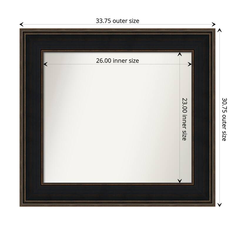Mezzanine Espresso Framed Non-Beveled Custom Wall Mirror, Bathroom Vanity Mirror - Outer Size: 33.75 x 30.75