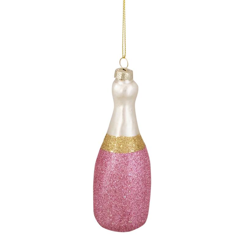 5.25" Pink Glittered Champagne Bottle Glass Christmas Ornament