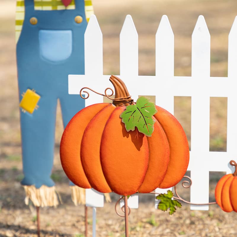 Glitzhome Welcome Fall Metal Scarecrow Corns Pumpkin Fence Yard Stake Halloween Thanksgiving Decor