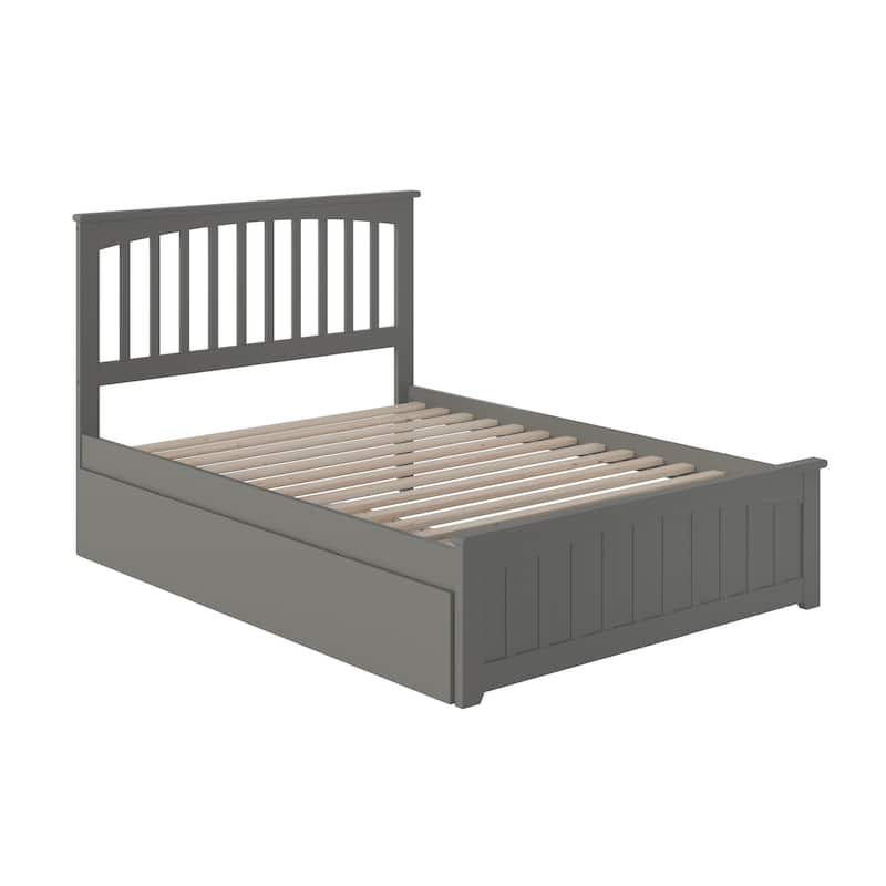 Mission Full Platform Bed with Footboard with Twin Trundle in Grey