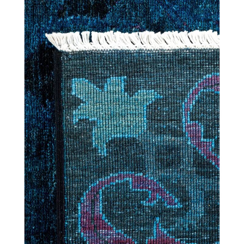 Overton Hand Knotted Wool Vintage Inspired Modern Contemporary Overdyed Blue Area Rug - 6' 1" x 8' 7"