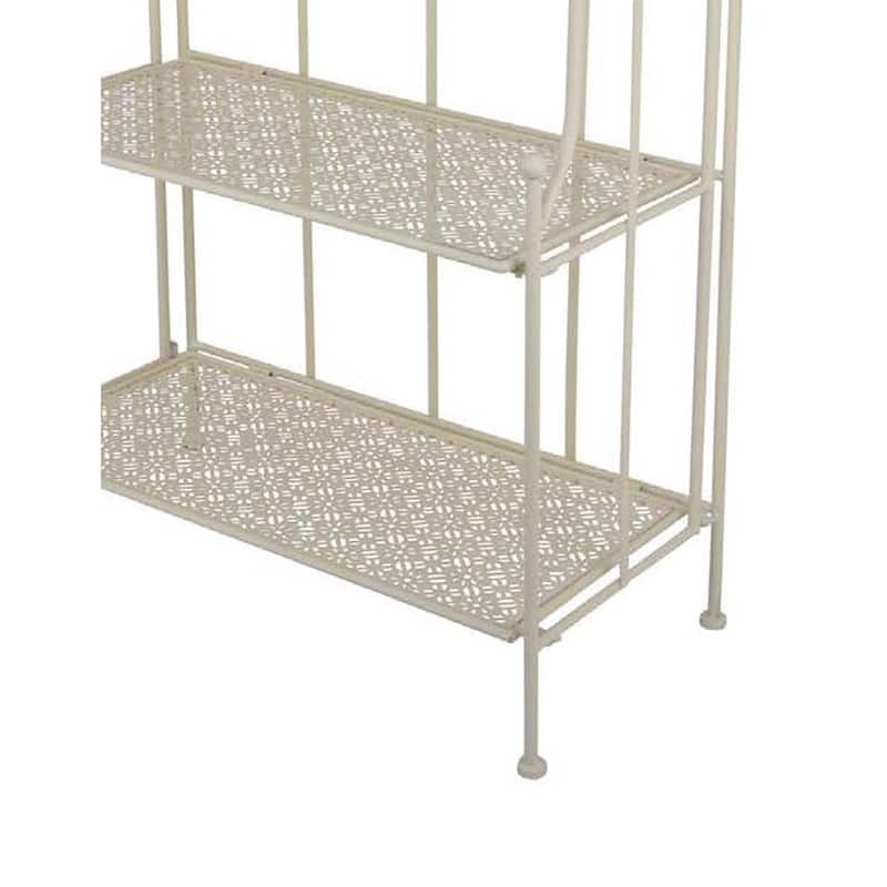 Modern Plant Stand with 3 Tier Shelves, Scrolled Floral White Metal