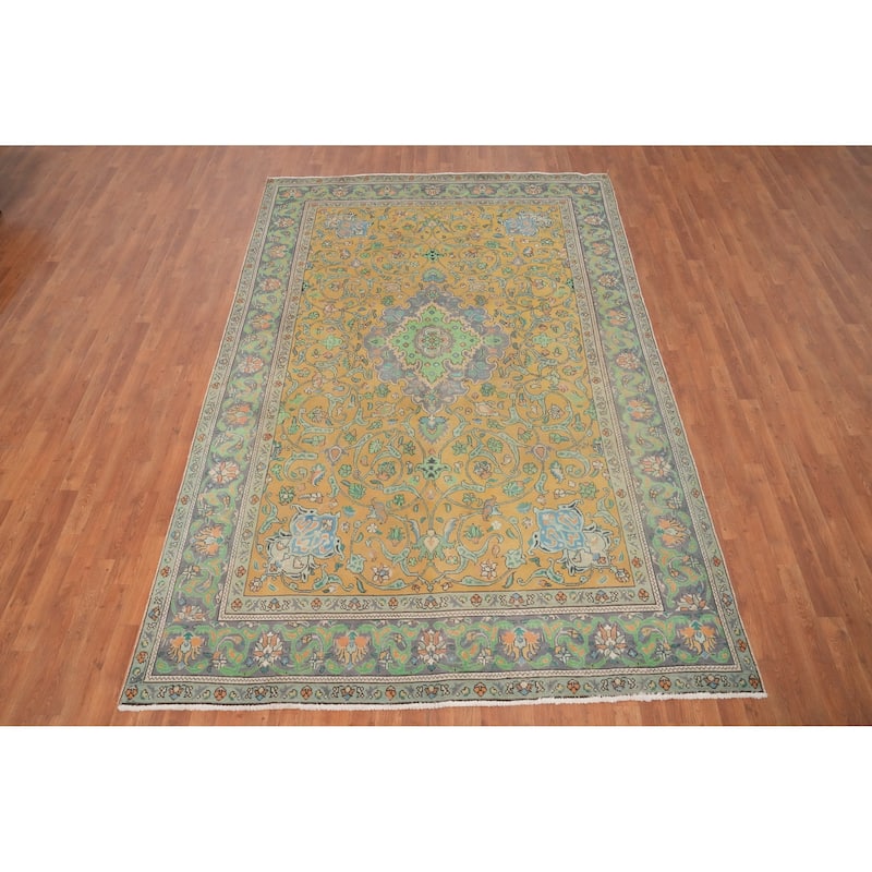 Hand Knotted Oriental 100% Wool Carpet Traditional Floral Oranges & Rust Tabriz Area Rug - 10' 3'' X 6' 9''