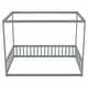 preview thumbnail 32 of 32, Full Size Pine Wood Canopy Frame Floor Bed with Fence and Guardrails for Bedroom